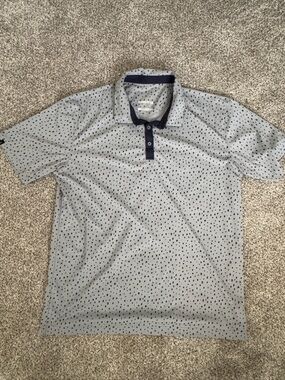 Swannies Golf Men's Light Gray Polo with Navy Trim and Dot Print